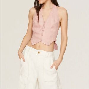 Nicholas Nia Halter Vest Top Light Pink Tie Back Women’s Size 6 Cropped Button